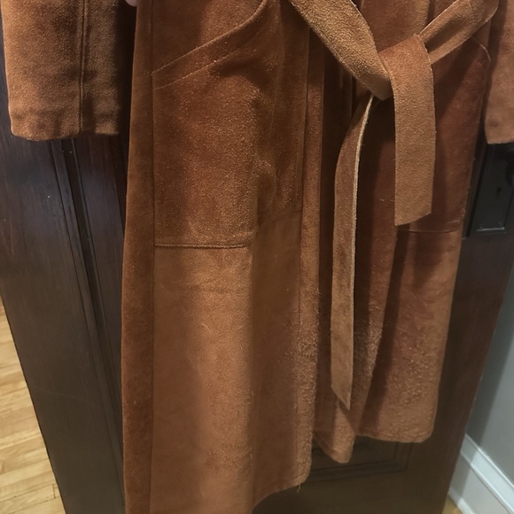 Vintage Leather Long Coat with Furry Collar by Northside Fashions Reddish-Brown - Picture 4 of 9
